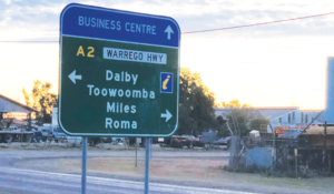Street Sign directing to business centre and 4 country towns